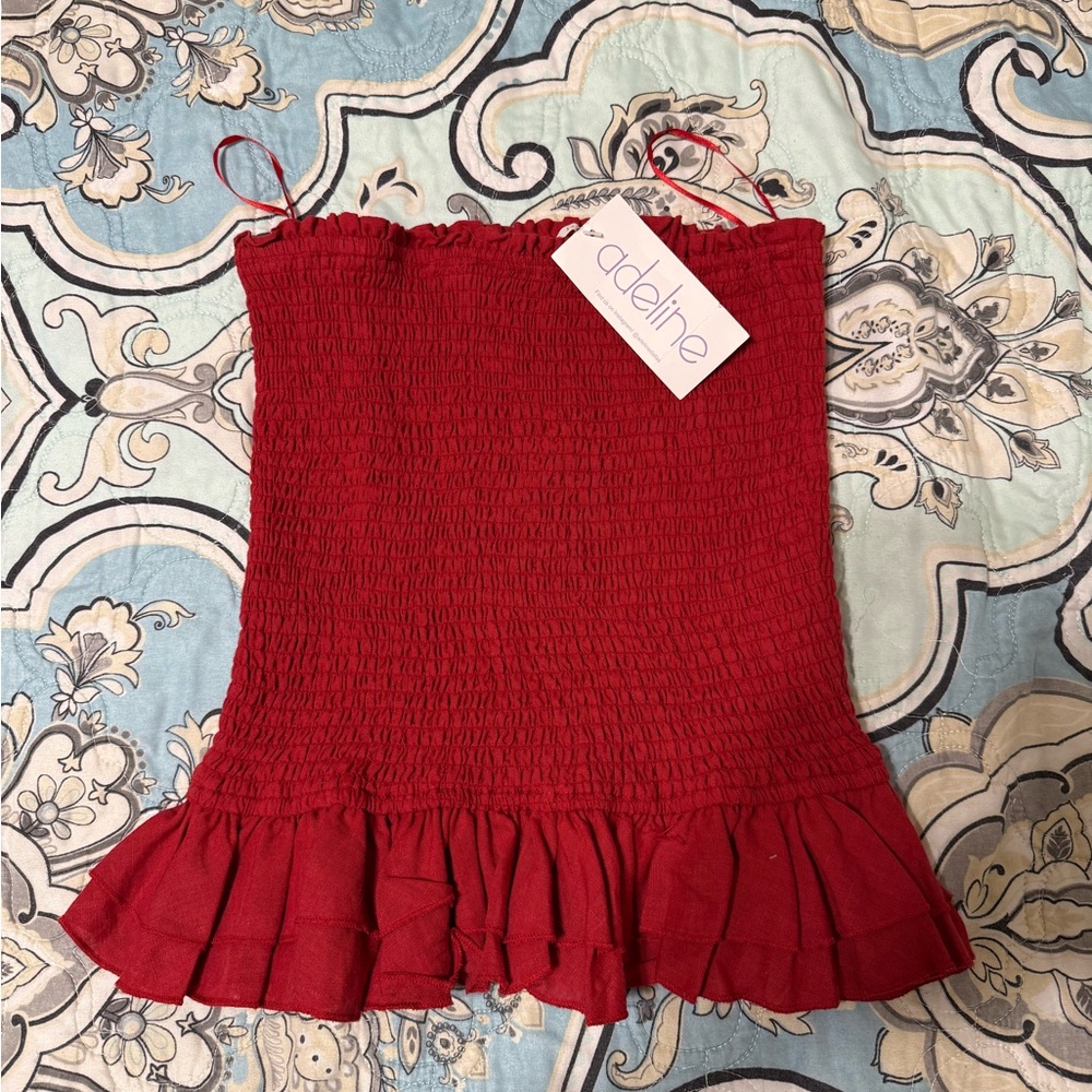 Karlie Solid Smock Linen Women's Skirt Red - Size Large